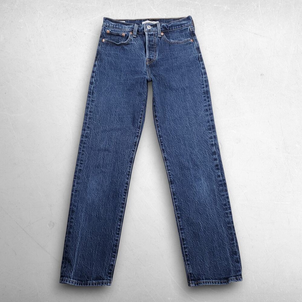 Levi's Premium Wedgie Straight Jeans Women 25 Blue Stretch Button Fly Casual